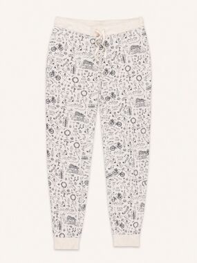 Goumi Cream Christmas Printed Jogger Pants with Drawstring Waist